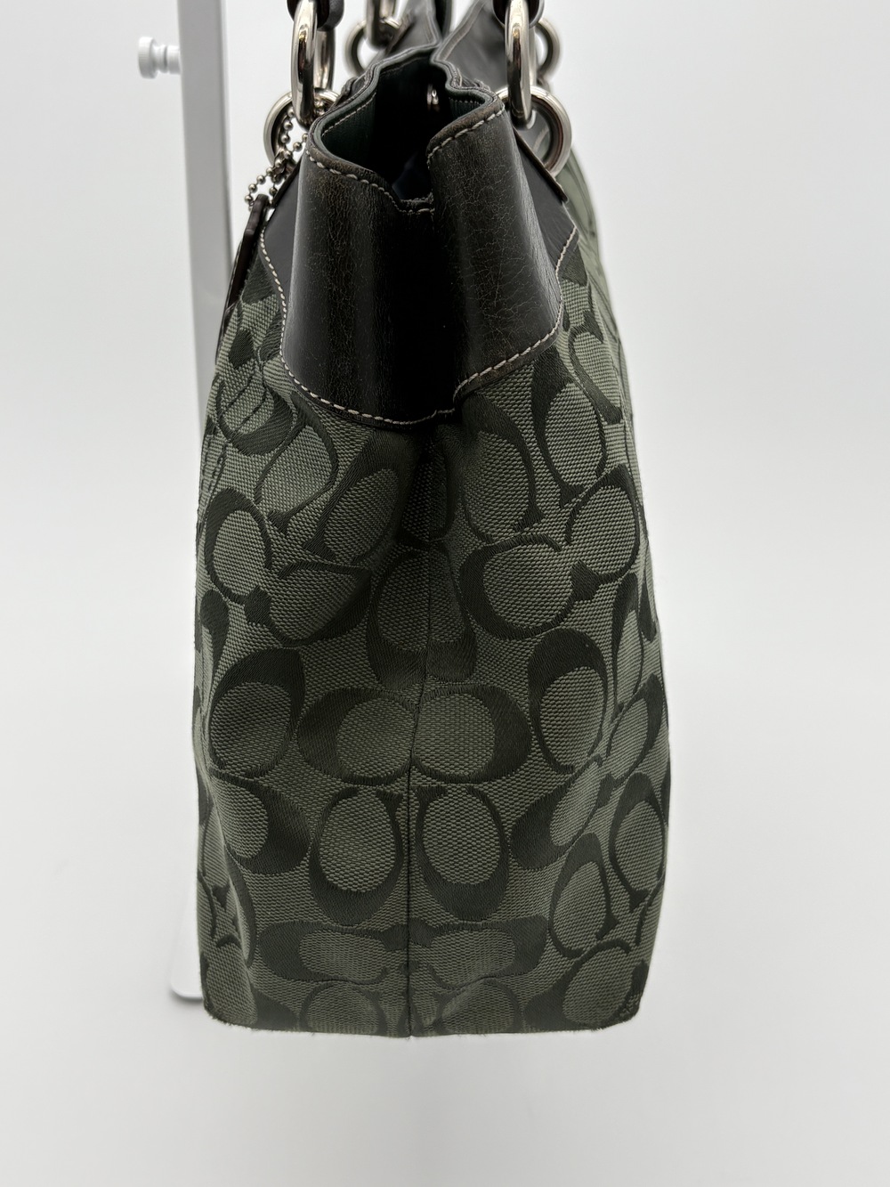 RARE Forest Green & Black Coach Penelope Signature Shopper Tote - Picture 3 of 14